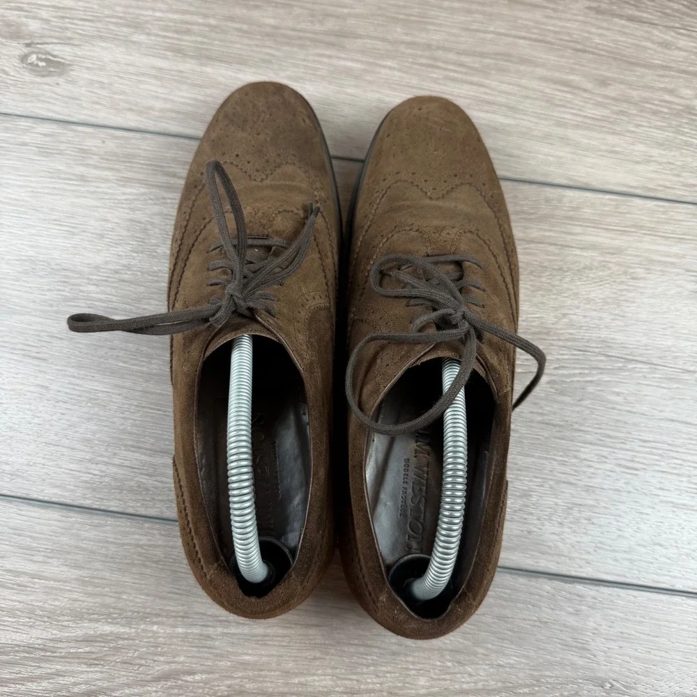 J.M. Weston Mens Oxford Wingtip Brogue Suede Brown 7.5 D